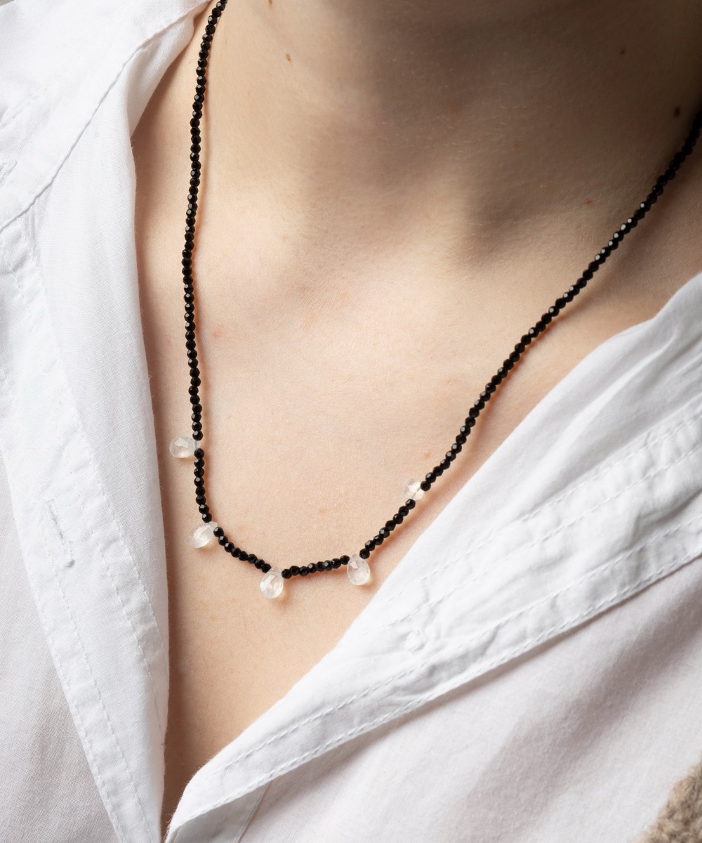 Martha necklace - BLACK SPINEL with 5 semi precious stones drops
