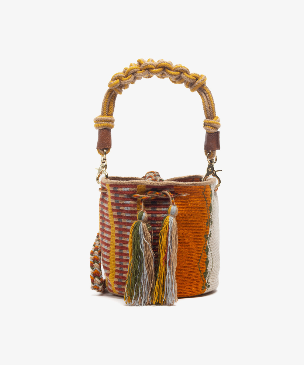 BOLSO CRUZADO M CON ASA DE MACRAMÉ - COCKATOO - MOSTAZA & BEIGE 