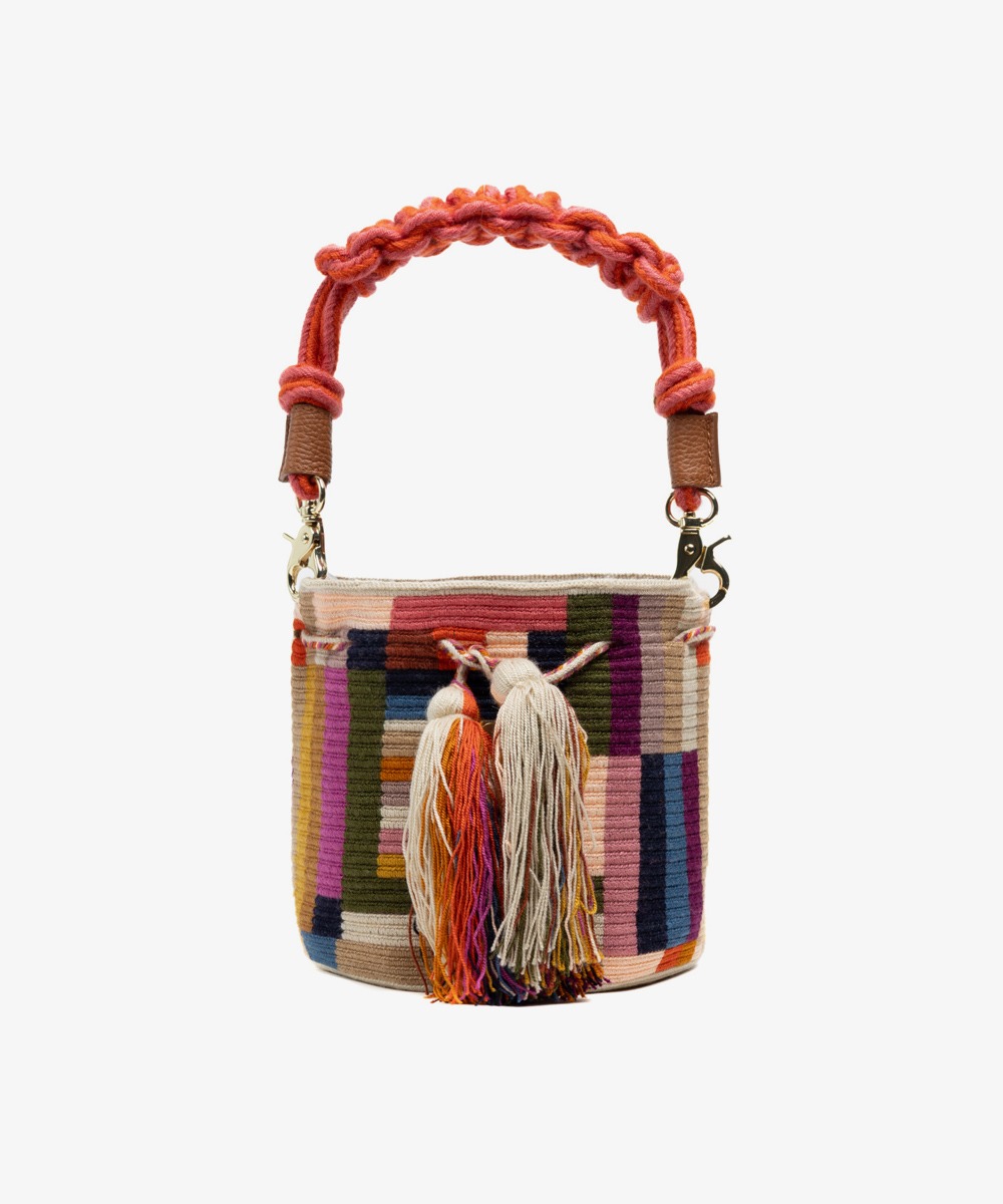 Crossbody Bag M with short macrame handle -  BALANCE - TOAST & MULTICOLOR
