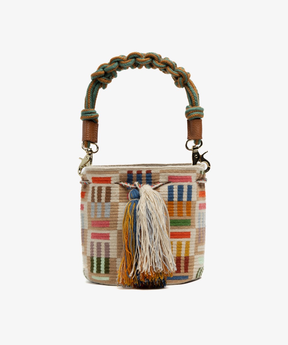 Crossbody Bag M with short macrame handle - WOLF - TOAST & GREY 