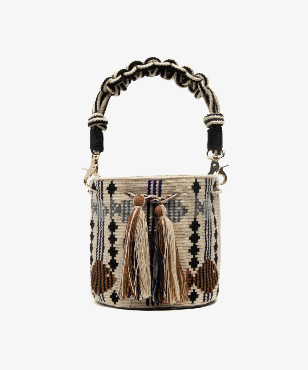 Crossbody Bag M with short macrame handle - CEPHEUS - BEIGE & BROWN