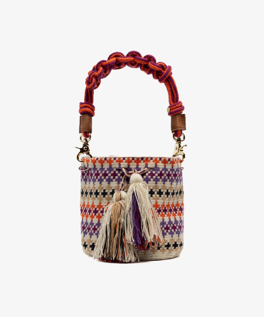 Crossbody Bag M with short macrame handle - CYGNUS - ORANGE & PURPLE