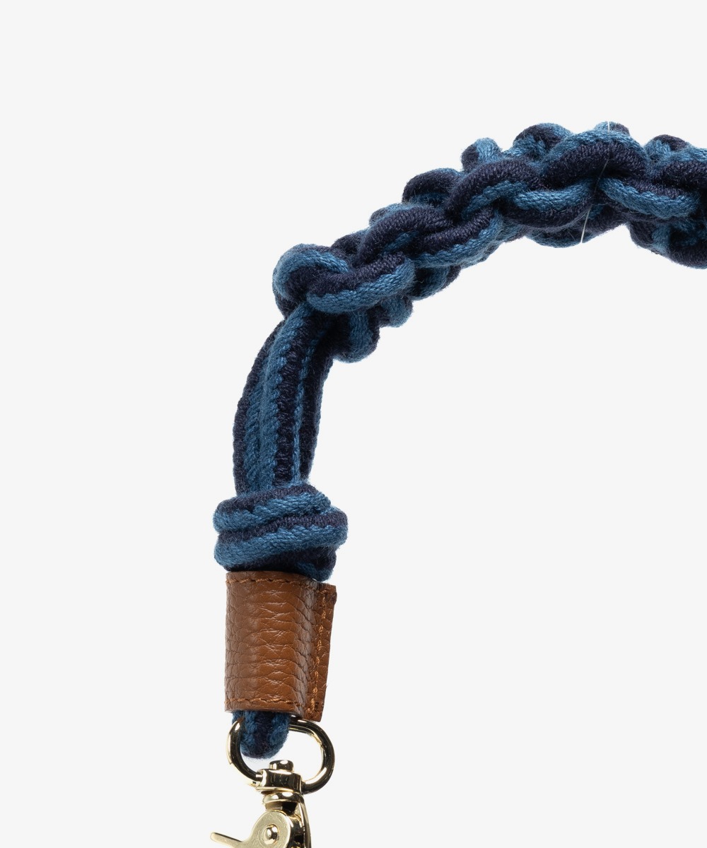 Crossbody Bag M with short macrame handle - ANTLIA- BLUE & TOAST