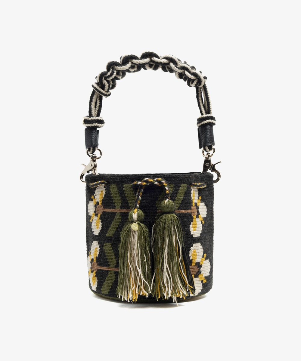 Crossbody Bag M with short macrame handle - DAPHNE - BLACK & GREEN
