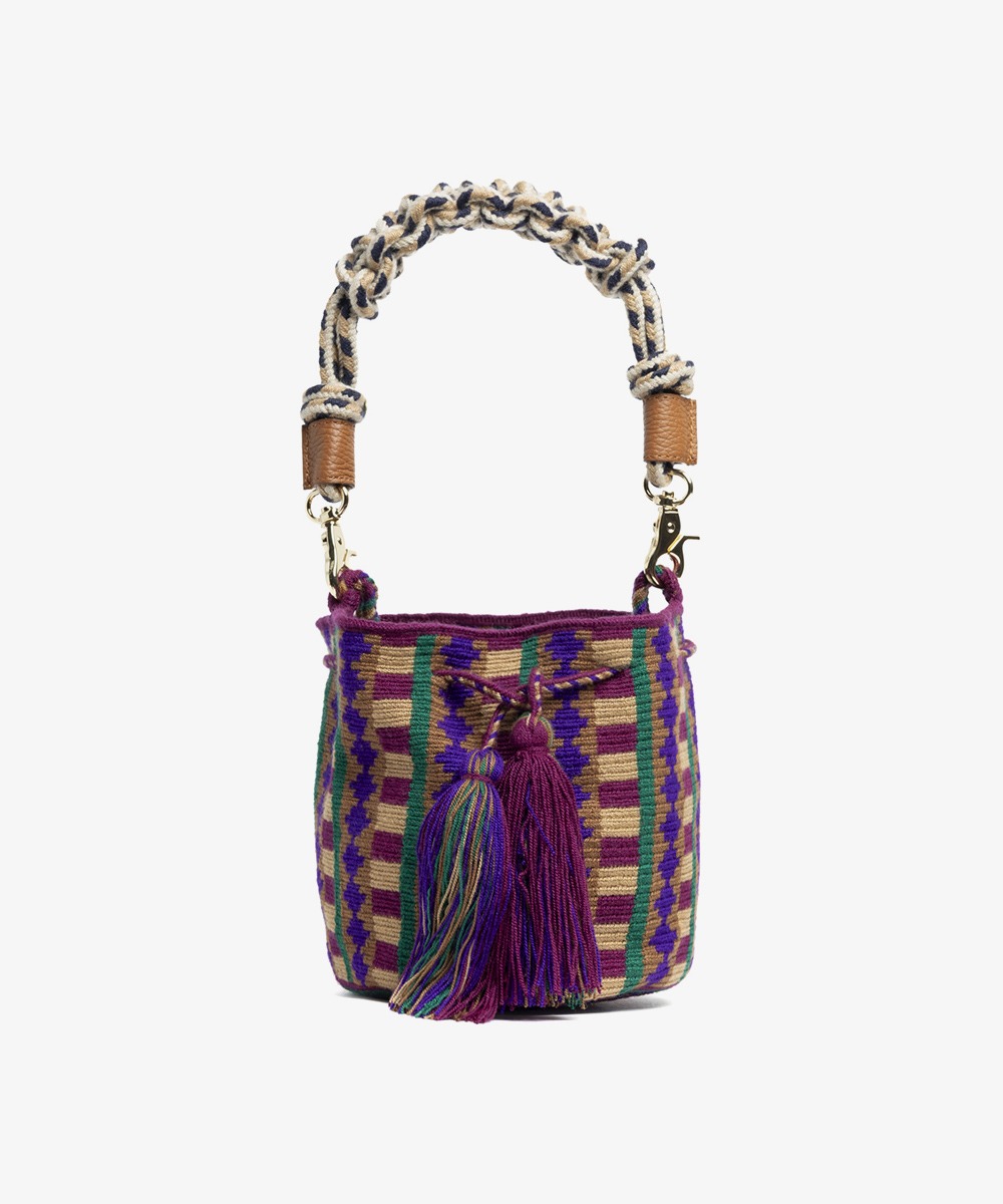 Crossbody Bag M with short macrame handle - DAWN -  BURGUNDY & GREEN