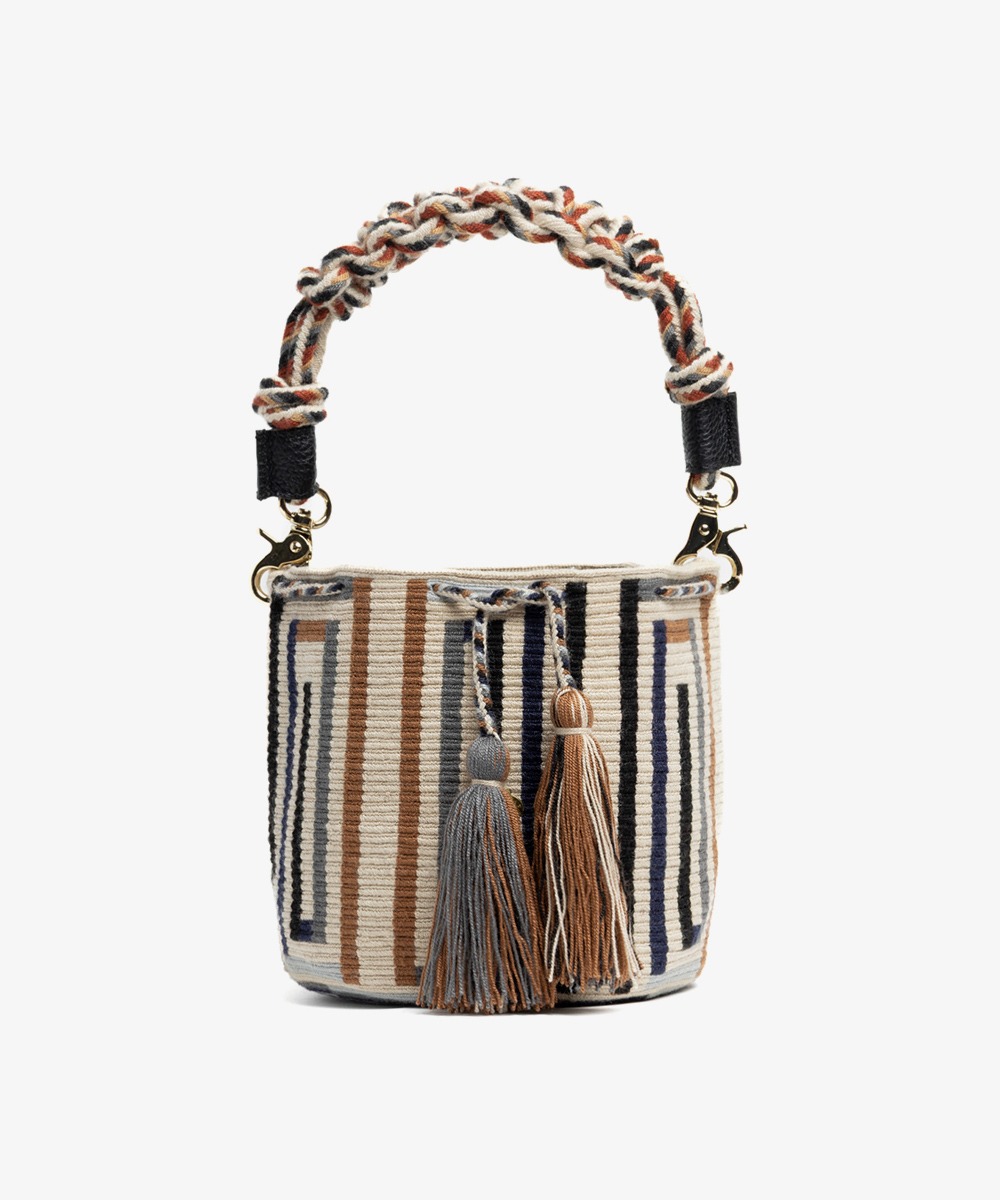 Crossbody Bag M with short macrame handle -  LUCINDA - BEIGE & MULTICOLOR