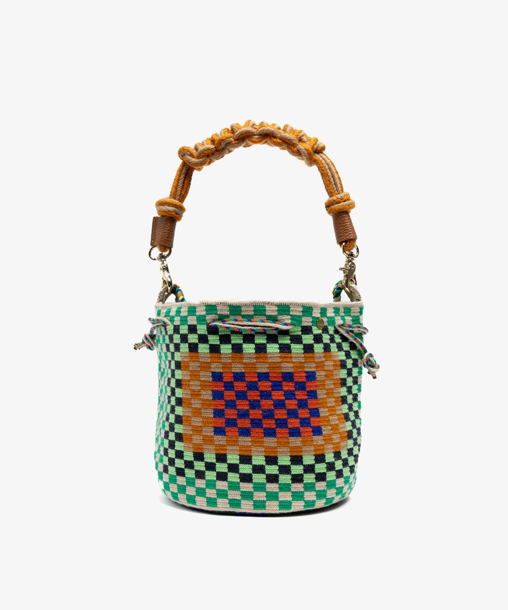 MITRA bag W/ MACRAME STRAP - PELICAN - GREEN & YELLOW