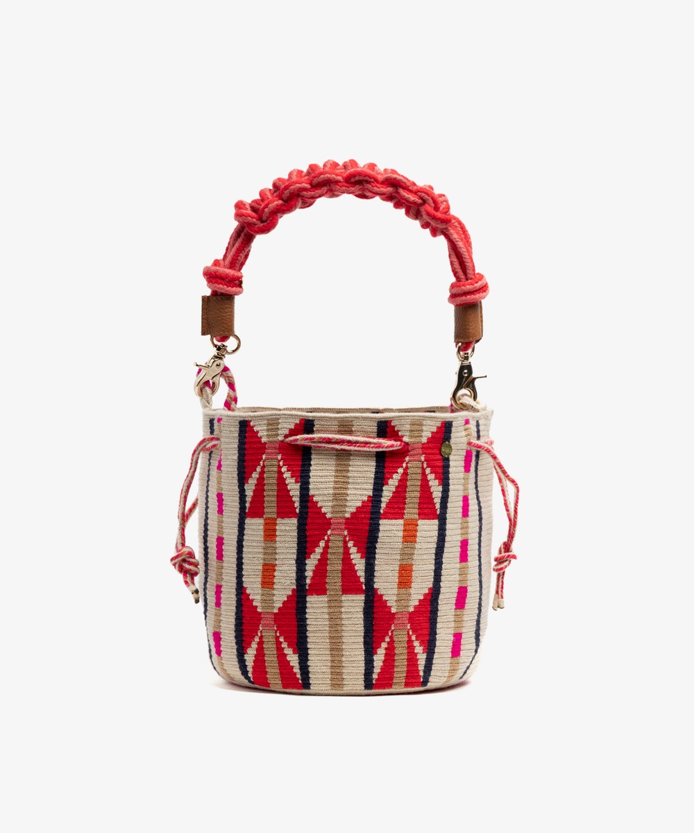 MITRA bag W/ MACRAME STRAP -CIRCINUS - BEIGE & RED