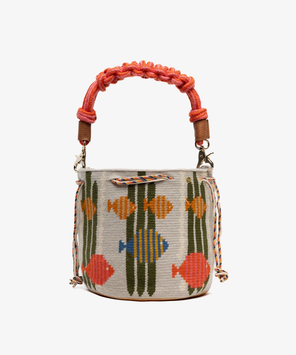 MITRA bag W/ MACRAME STRAP - CEPHEUS - BEIGE & GREEN