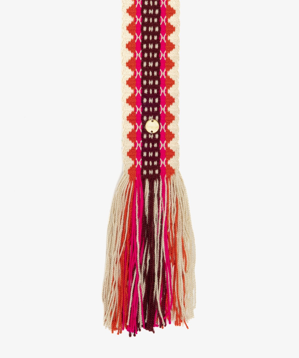 Belt with fringes - FUCHSIA & WHITE 