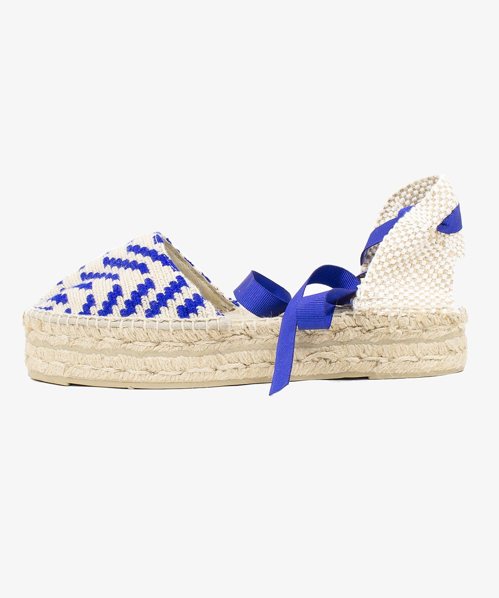 Espadrille with ribbon - EBI - Blue & Beige