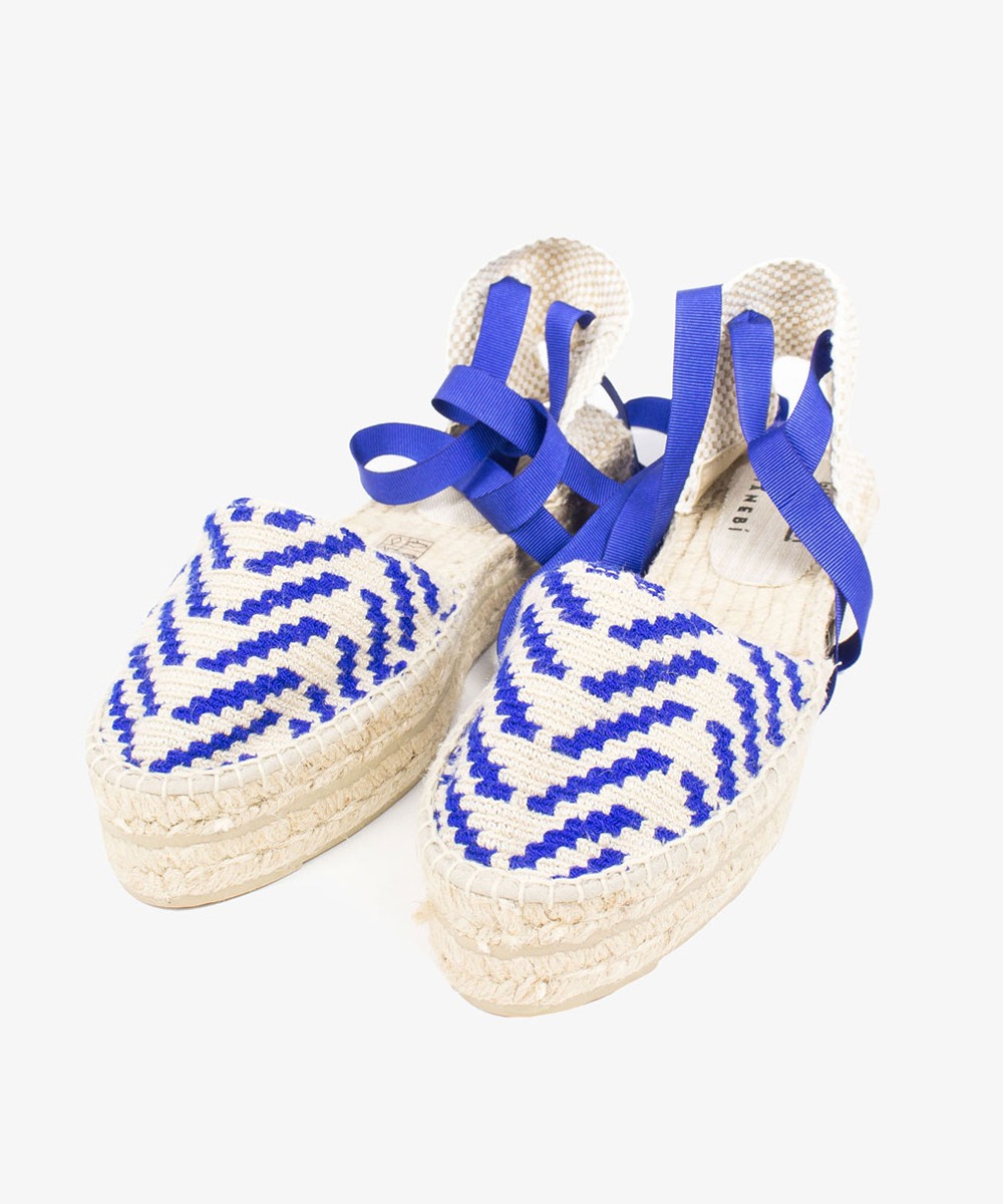 Espadrille with ribbon - EBI - Blue & Beige