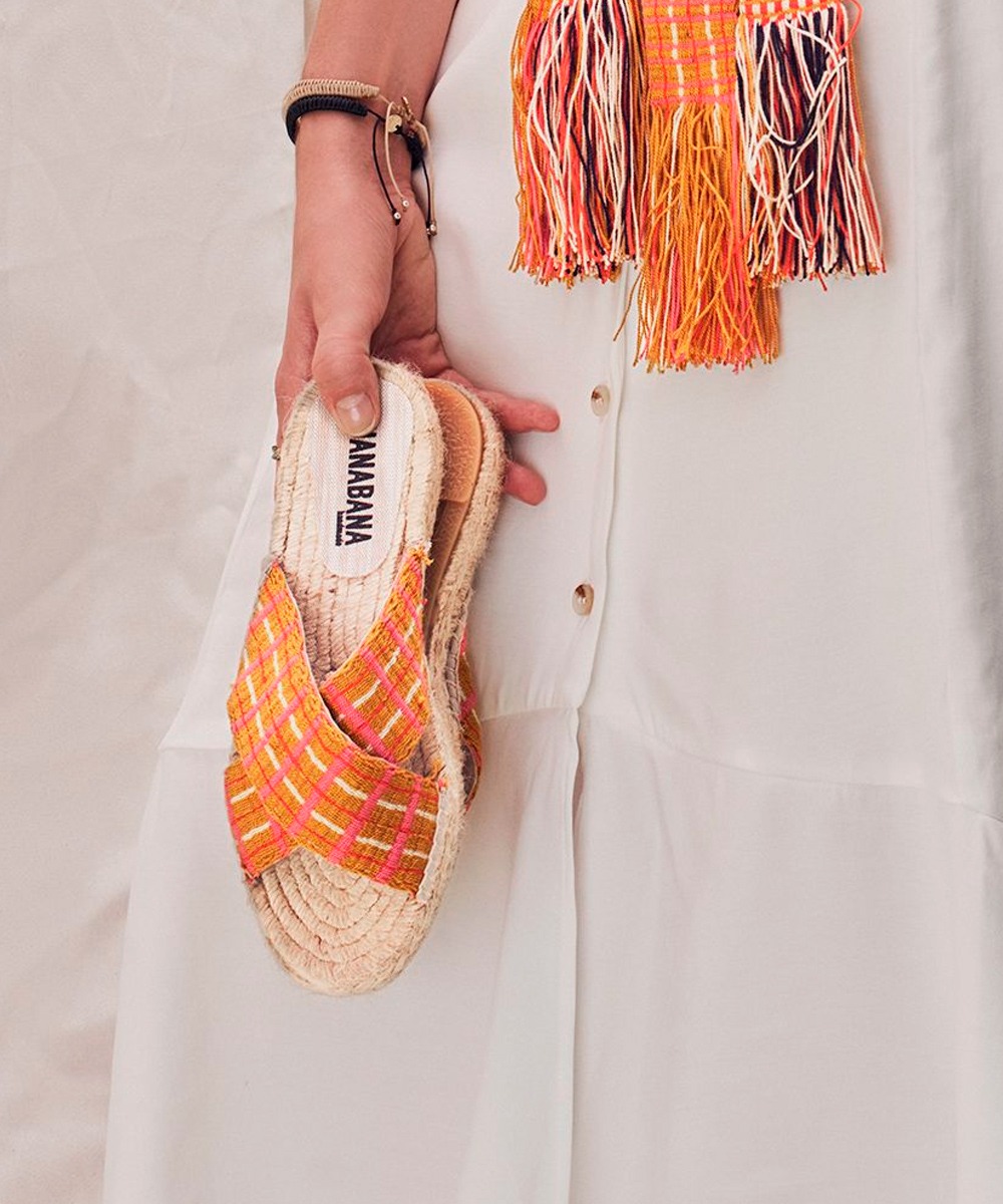 ESPADRILLE WITH CROSSED BAND - BERKELEY - MUSTARD & PINK