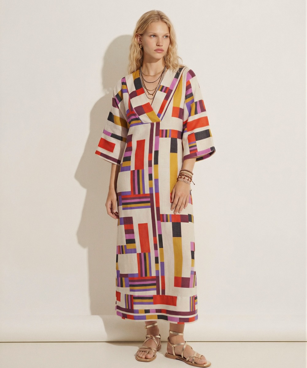 LINEN DRESS - CAPRICORNUS - BEIGE & MULTICOLOR