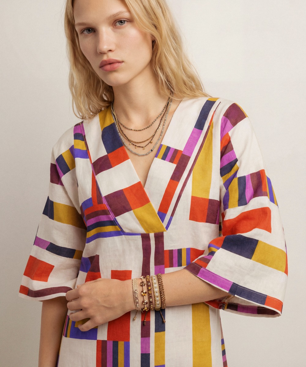 LINEN DRESS - CAPRICORNUS - BEIGE & MULTICOLOR