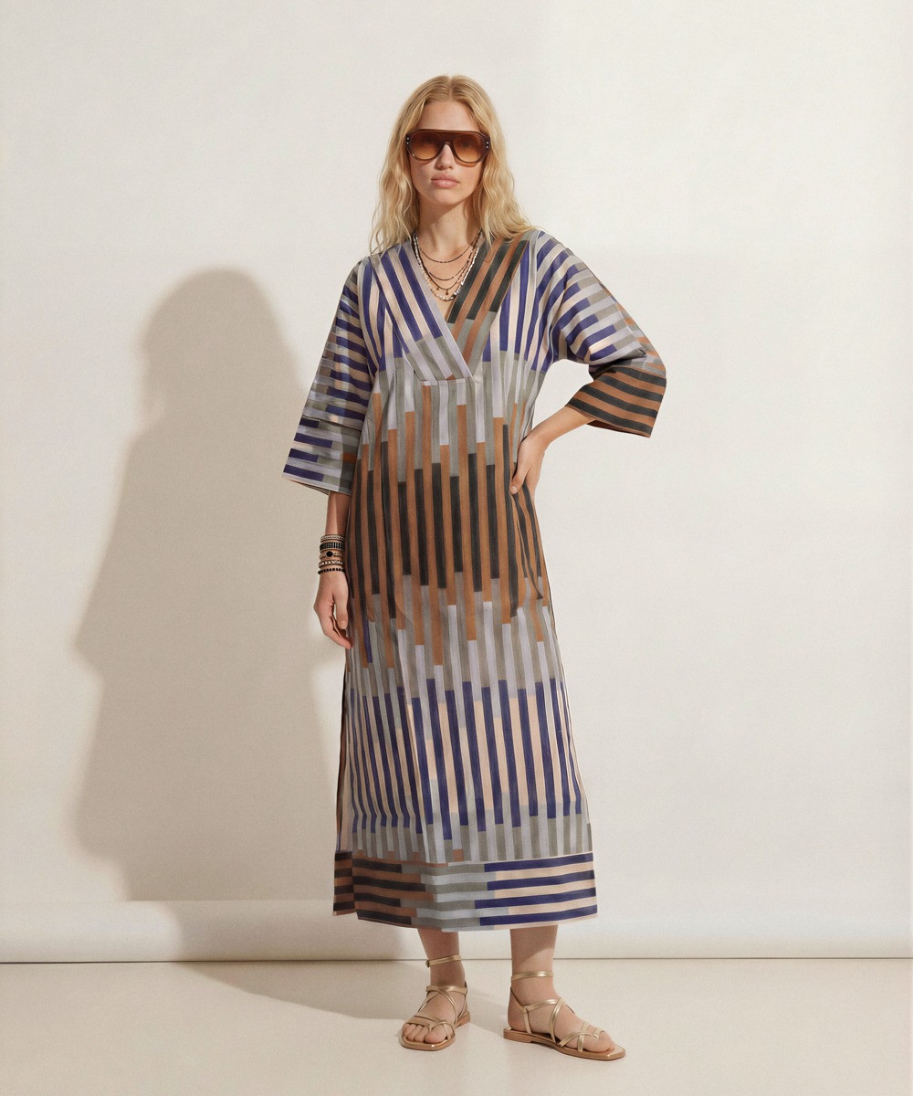 LINEN DRESS -  LYNX - BROWN & GREY