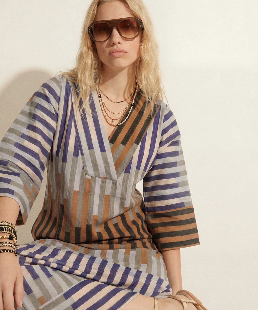 LINEN DRESS -  LYNX - BROWN & GREY