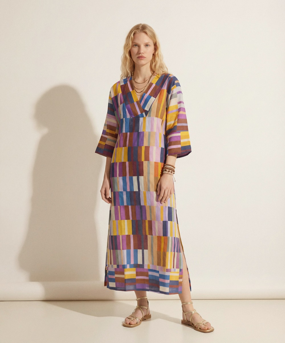 LINEN DRESS - OCTANT - PURPLE & BEIGE