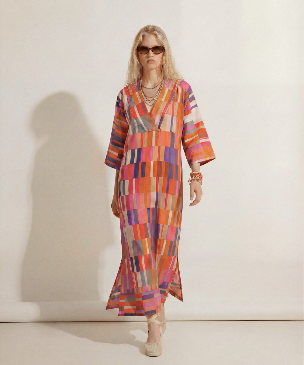 PREORDER: LINEN DRESS - OCTANT - PINK & BEIGE