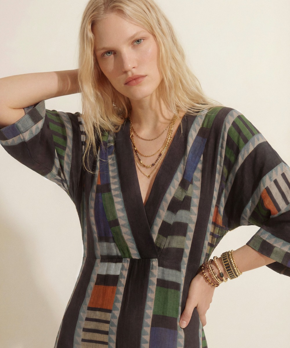 LINEN DRESS - CORVUS - BLACK & GREY