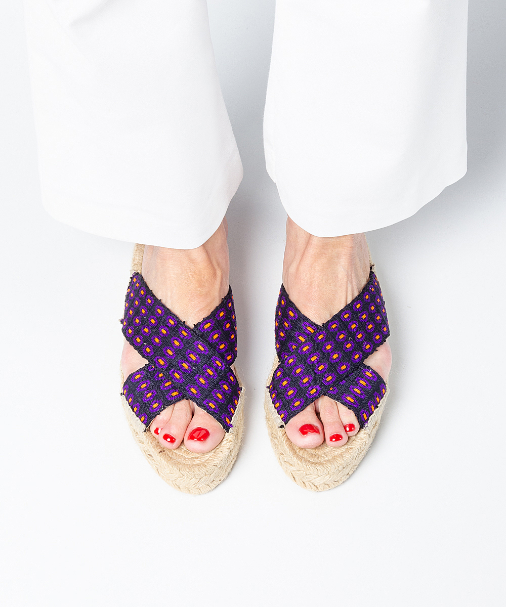ESPADRILLE WITH CROSSED BAND - CARMEL - PURPLE & NEON ORANGE