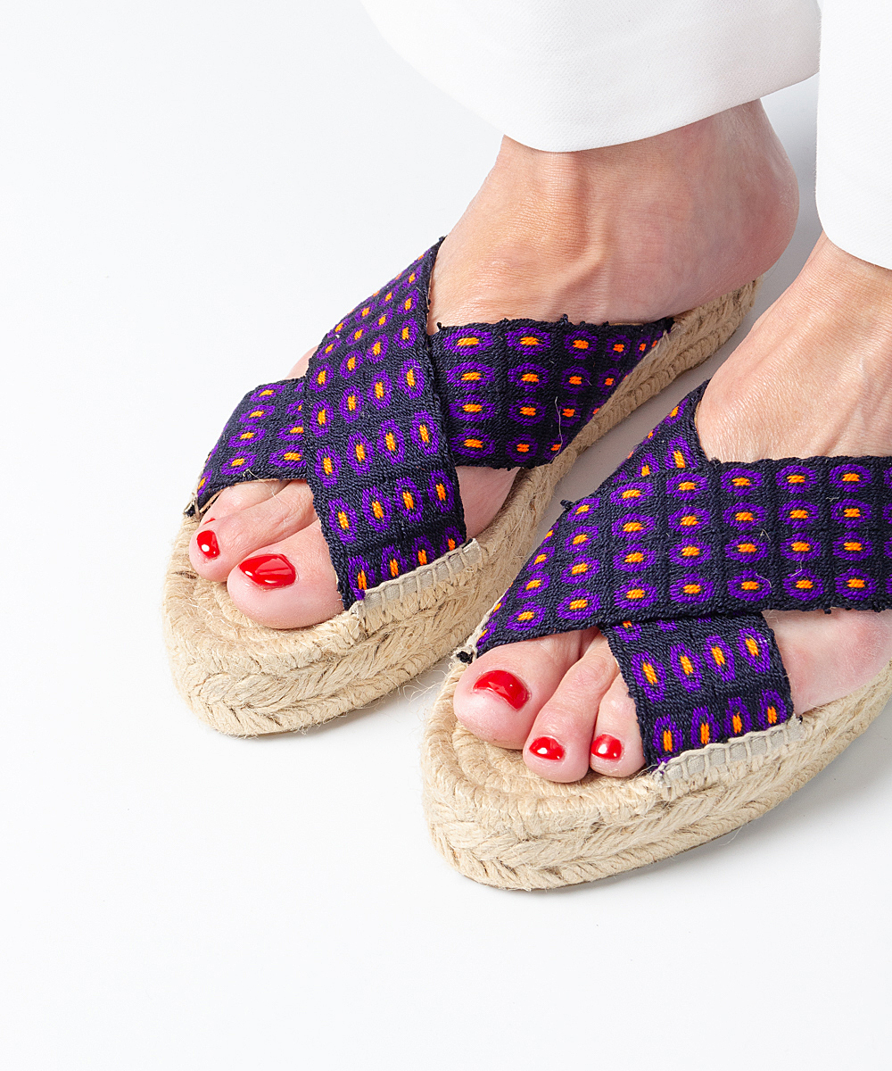 ESPADRILLE WITH CROSSED BAND - CARMEL - PURPLE & NEON ORANGE