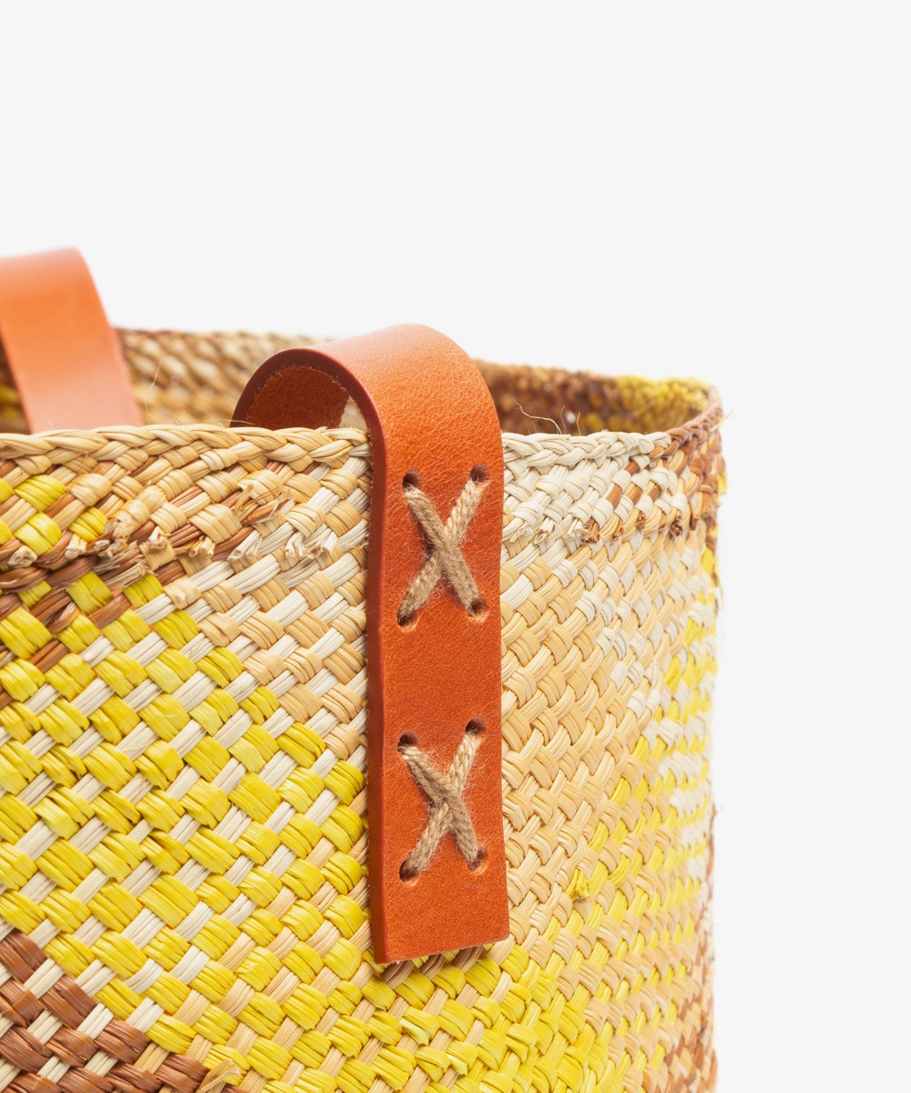 CANASTO BAG S - YELLOW & BROWN WITH LEATHER STRAP