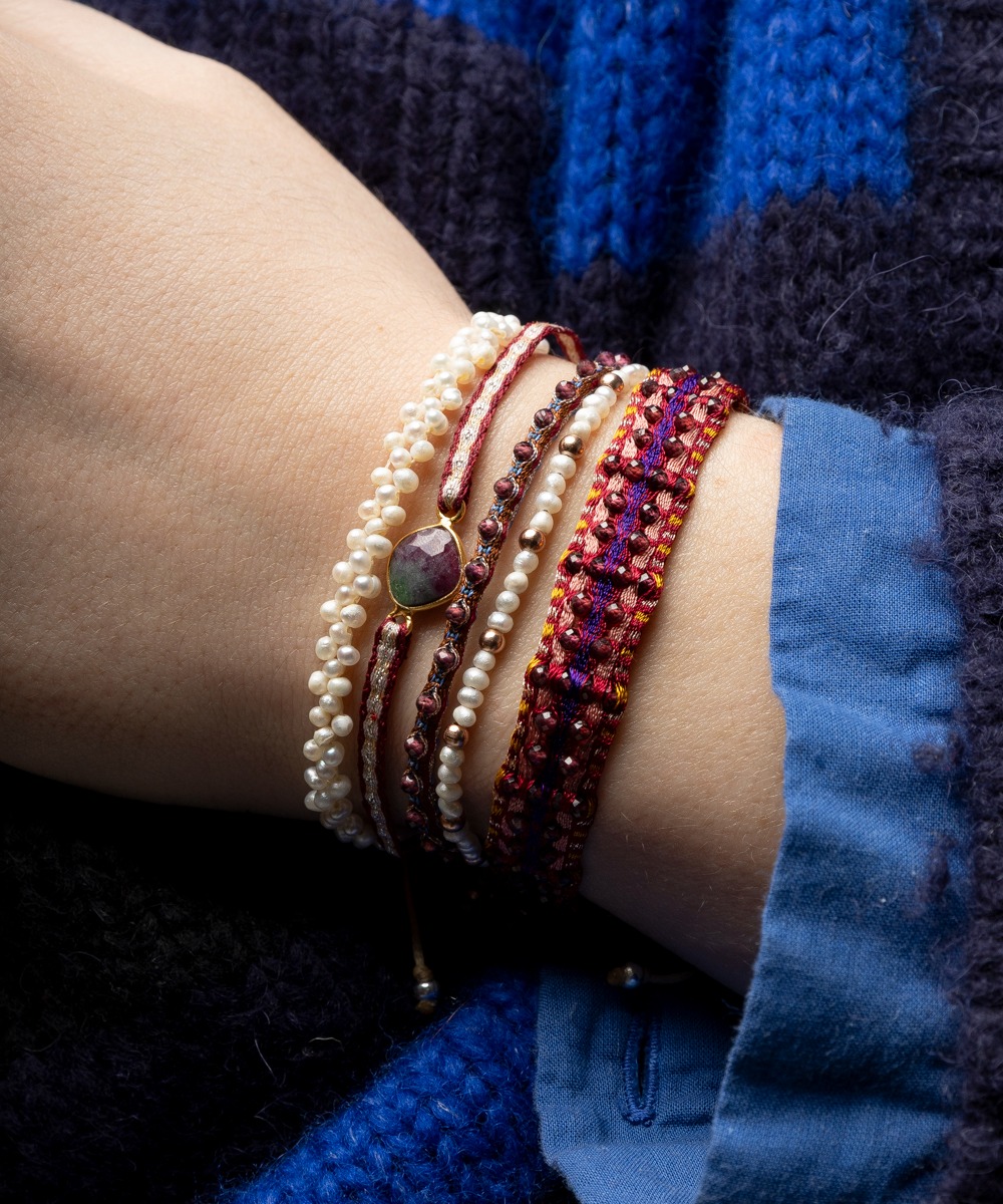 SET BRACELETS - PEARLS AND BURGUNDY