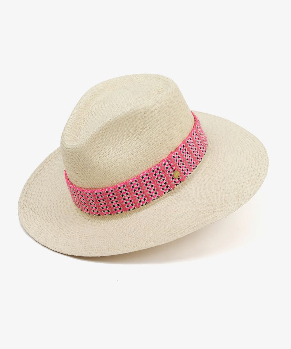 SOMBRERO PANAMA CON CINTA - BEIGE & ROSA