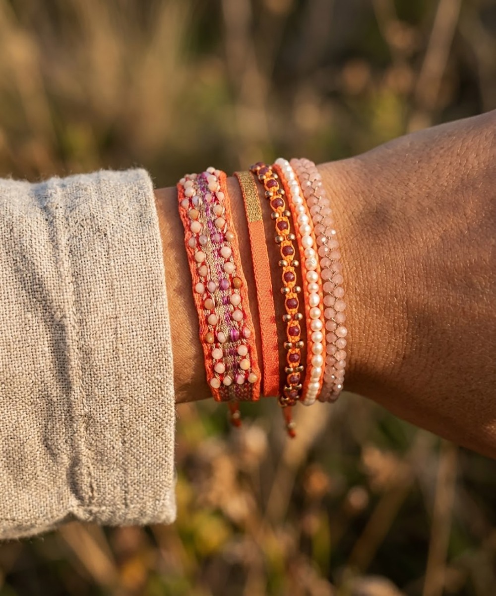 SET PULSERAS - NARANJA Y ROSA