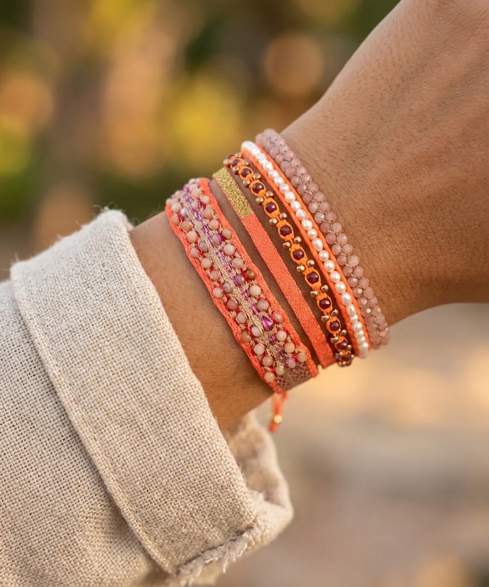 SET PULSERAS - NARANJA Y ROSA