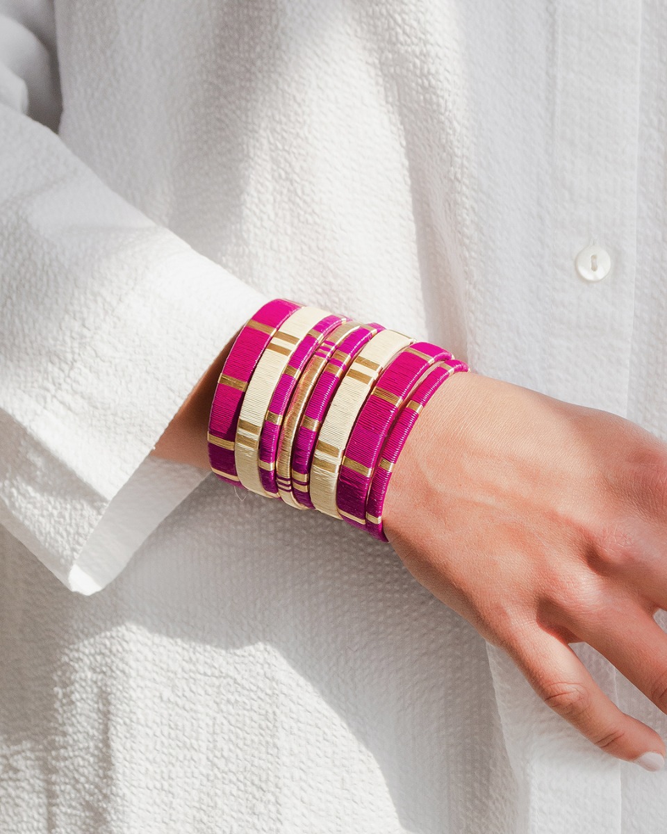 Werregue Color Bracelet, 1 cm, Unit  - BEIGE & GOLDEN DOUBLE STRIPE